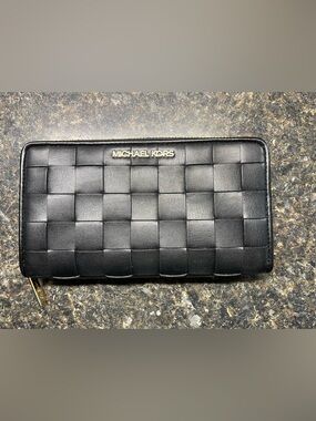 Michael Kors Black Woven Leather Wallet